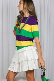 On the Route - Mardi Gras Crew Neck Color Block Top
