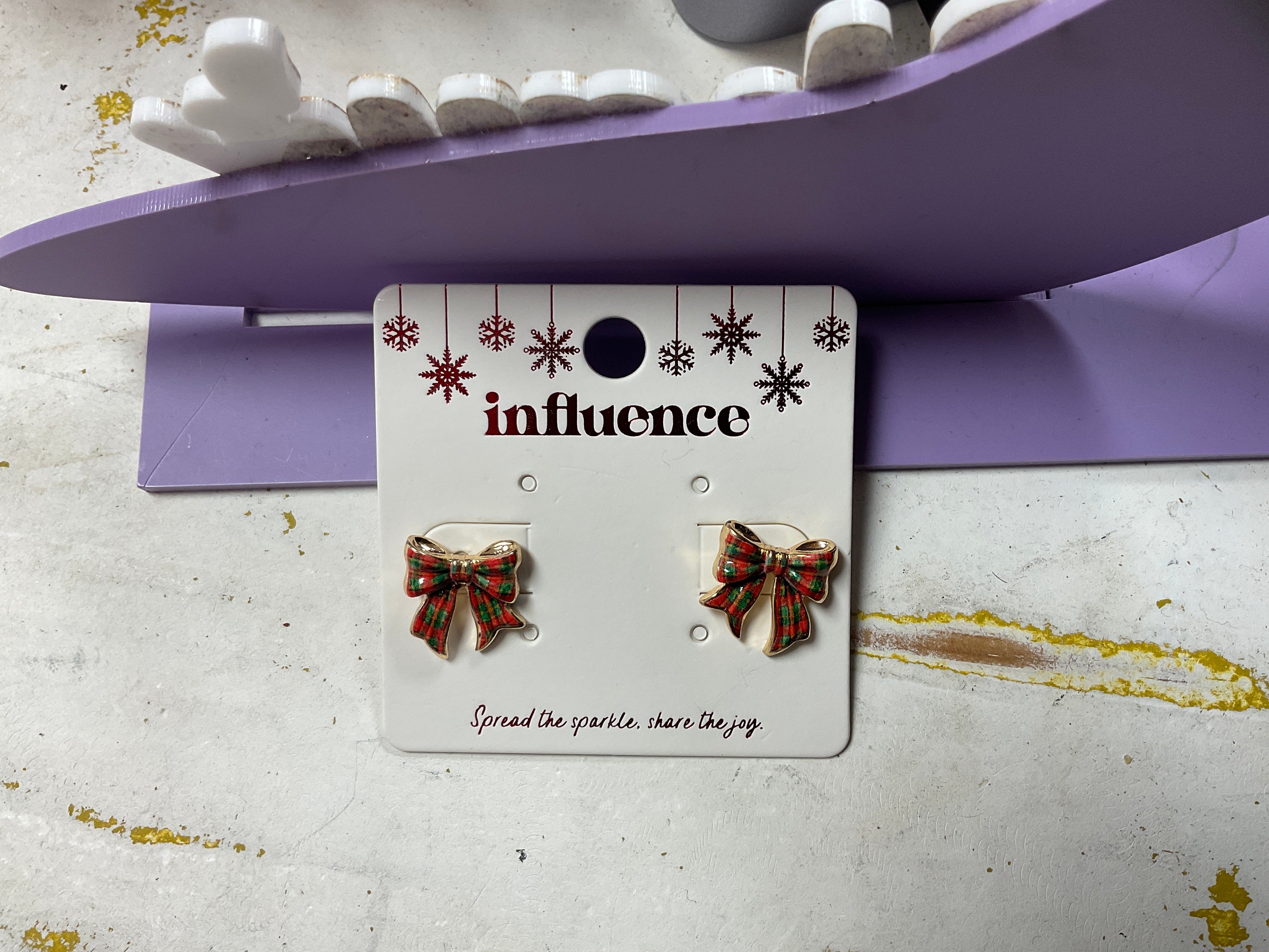 Christmas Plaid Bow Post Earrings