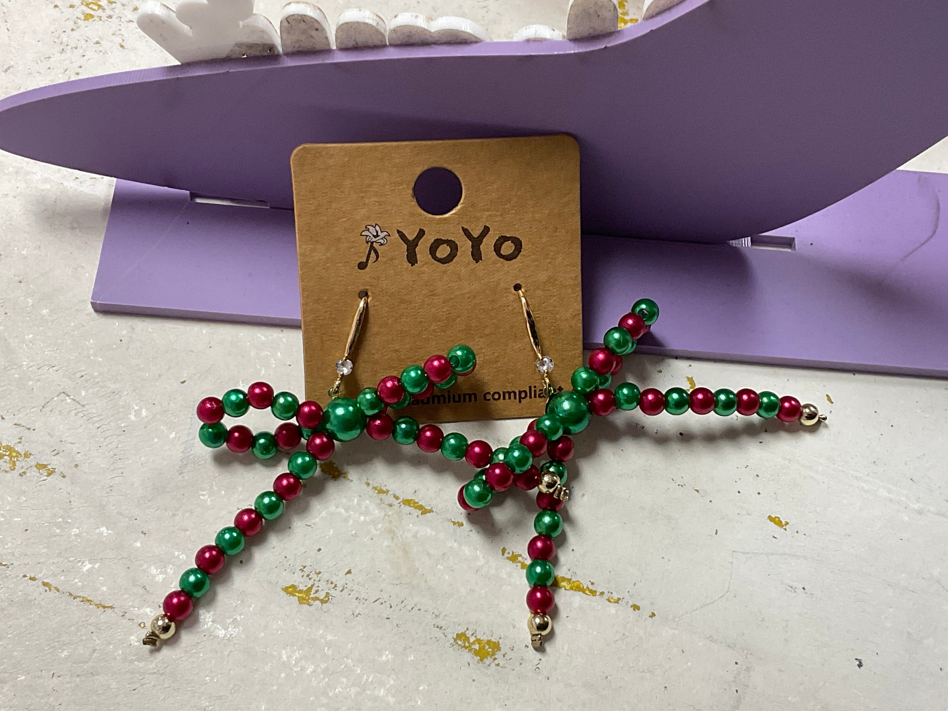 Christmas Pearl Ribbon Earrings