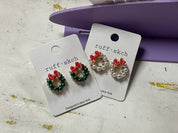 Pearl Christmas Wreath Post Earrings