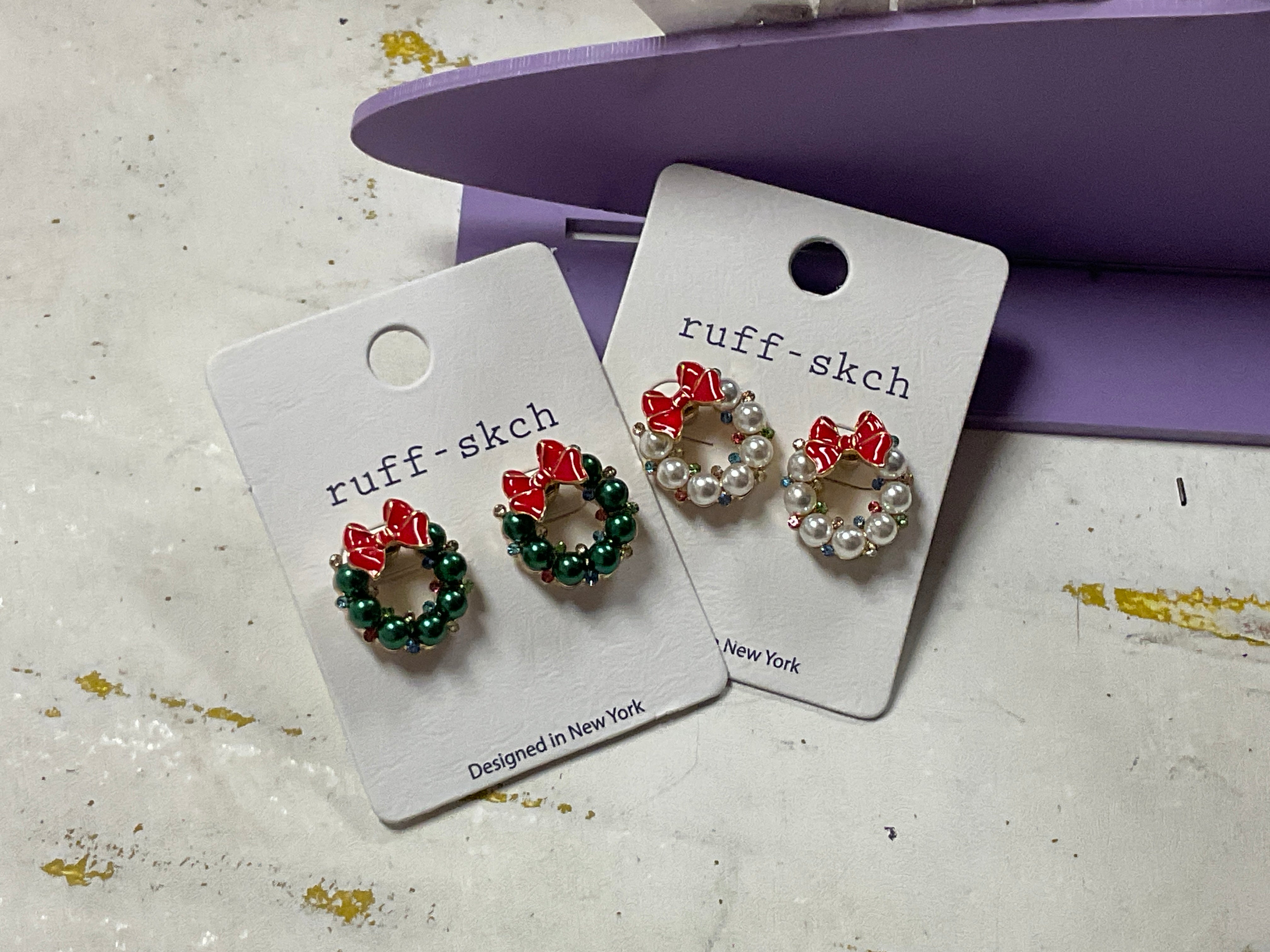 Pearl Christmas Wreath Post Earrings