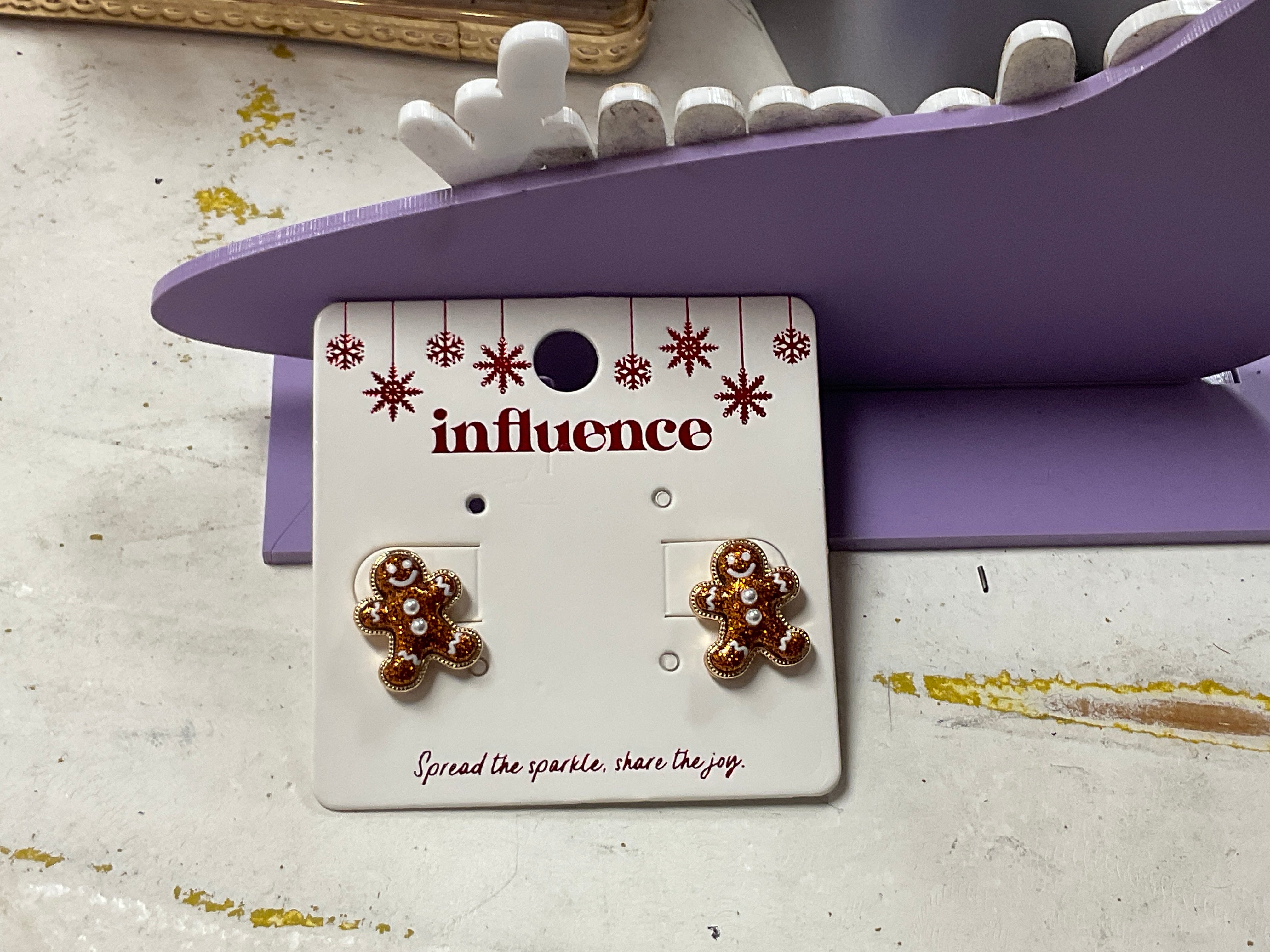 Glitter Gingerbread Man Post Earrings