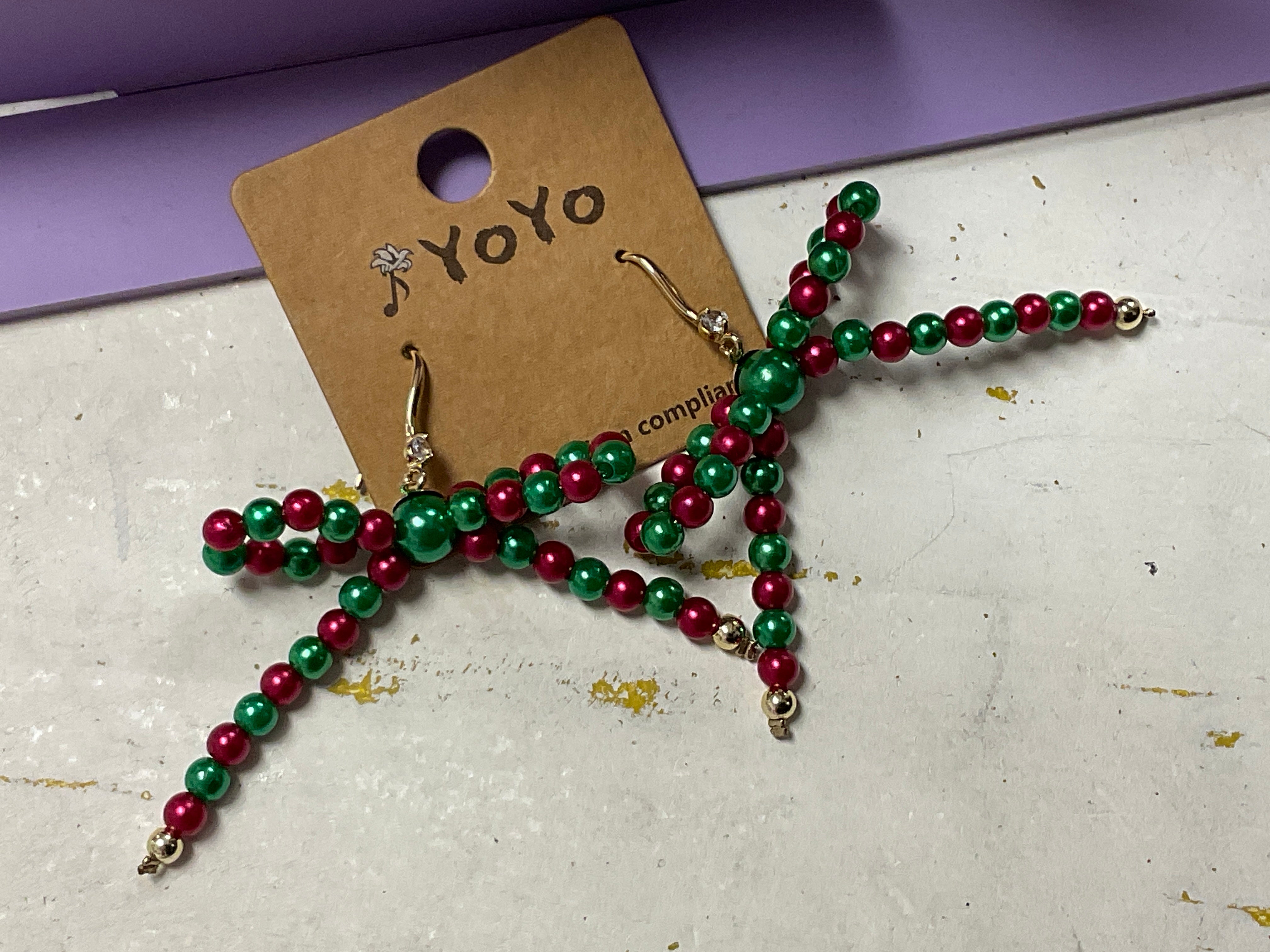 Christmas Pearl Ribbon Earrings