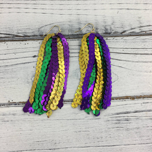 Mardi Gras sequin tassel earrings