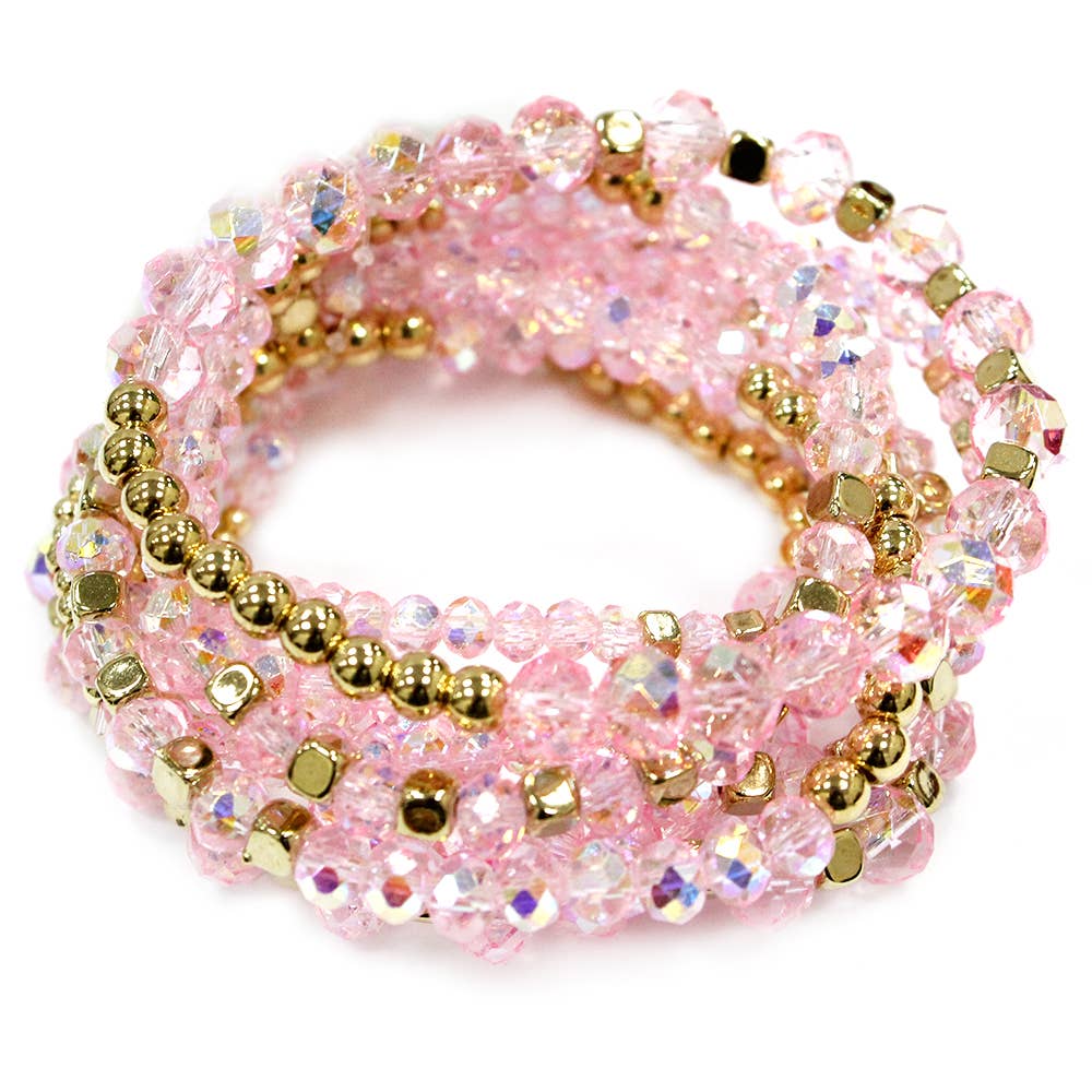 CRYSTAL BEAD MULTI ROW STRETCH BRACELET SET, SB 8406