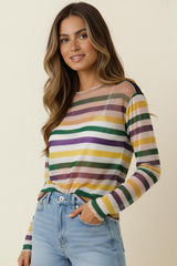 MAMBO- Mardi Gras Striped  Mesh Top