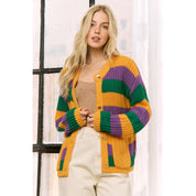 Krewe of Chaos- MARDI GRAS STRIPED CARDIGAN
