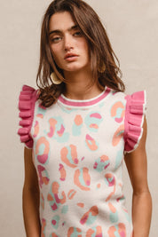 Janie- Leopard ruffle Sleeve Top