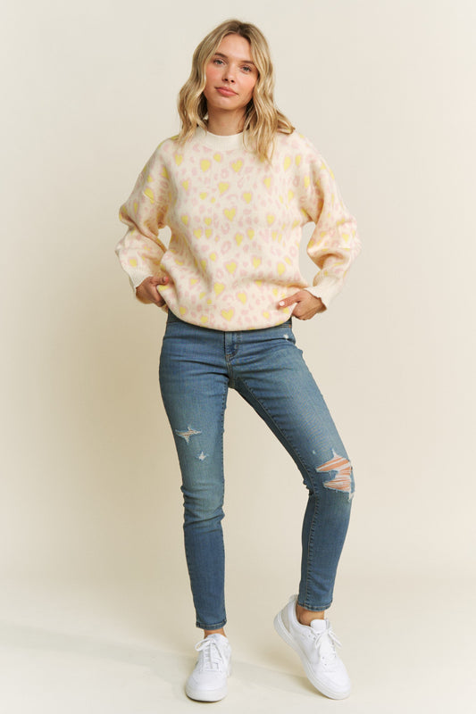 Leopard Hearts Long Sleeve Sweater