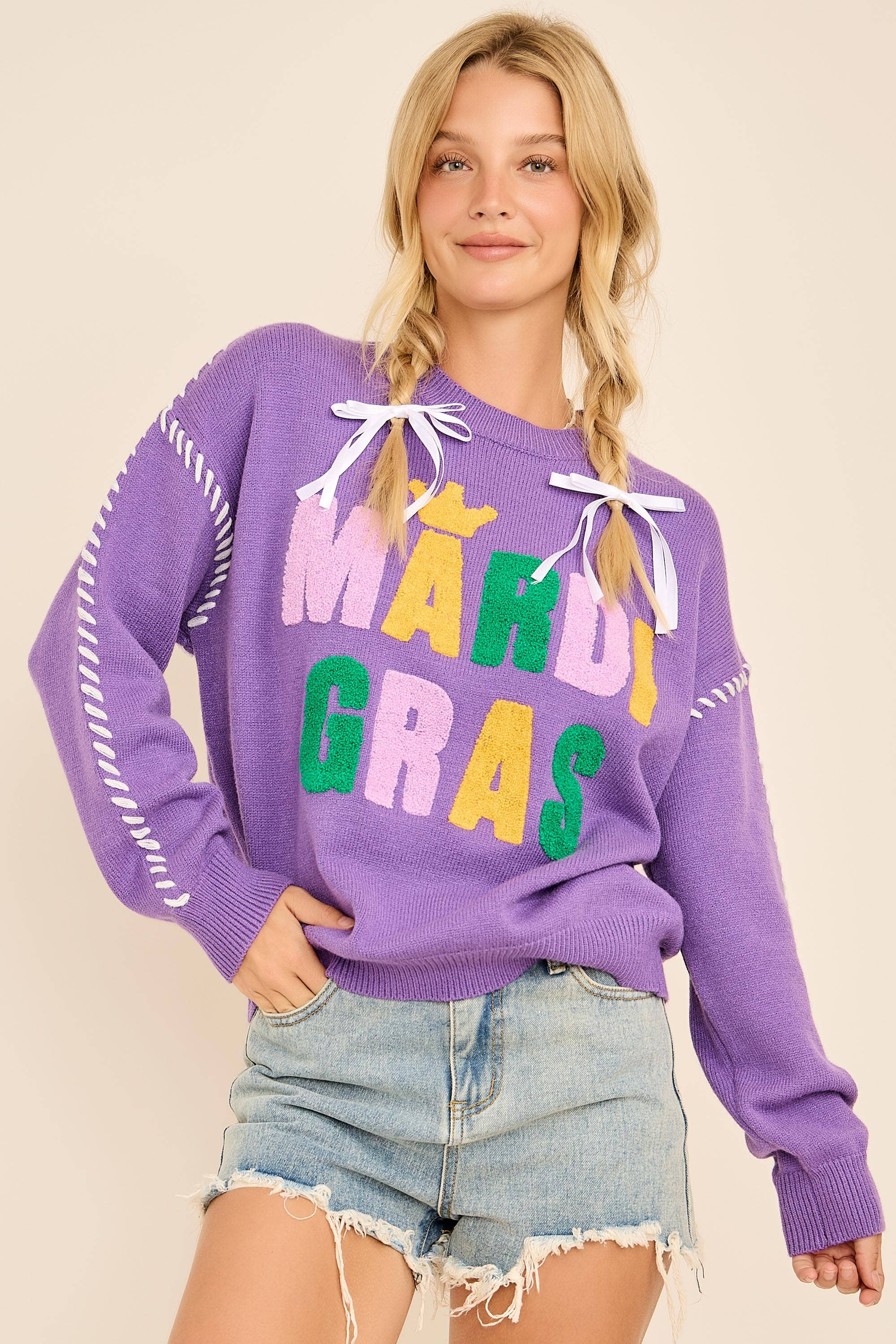 What time is it?- Mardi Gras  Sweater