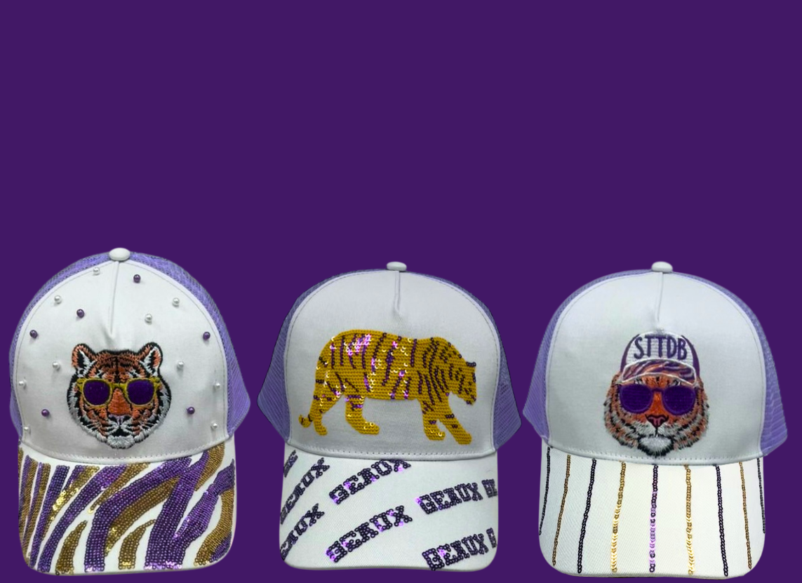 Tigers Louisiana STTDB Purple and Gold Sequin Trucker Hat
