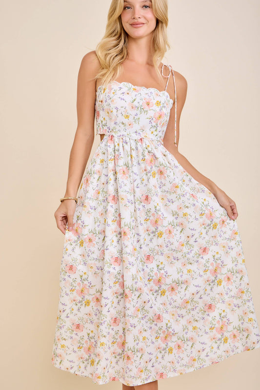 So Spring!- Scallop Edge  Floral Midi Dress