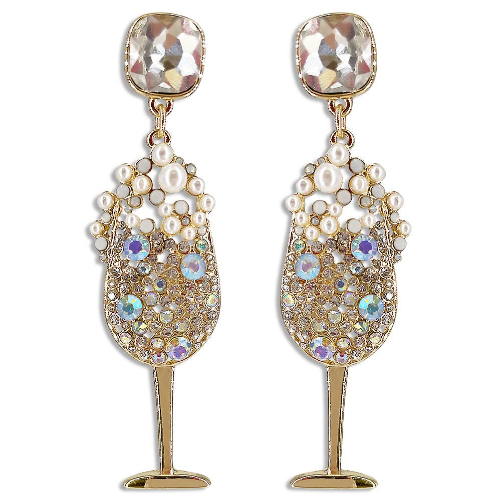 RHINESTONE CHAMPAGNE GLASS DANGLE EARRING, GE 4452