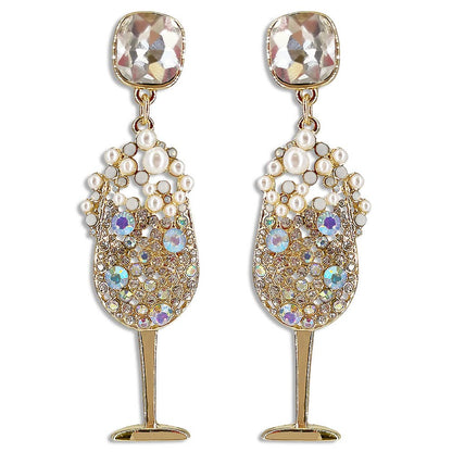 RHINESTONE CHAMPAGNE GLASS DANGLE EARRING, GE 4452