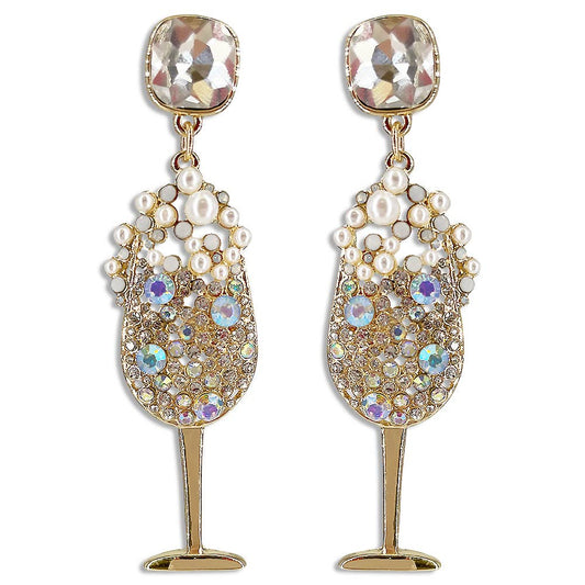 RHINESTONE CHAMPAGNE GLASS DANGLE EARRING, GE 4452