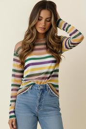 MAMBO- Mardi Gras Striped  Mesh Top