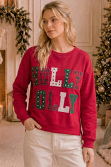 Holly Jolly Patchwork Graphic Holiday Sweatshirt