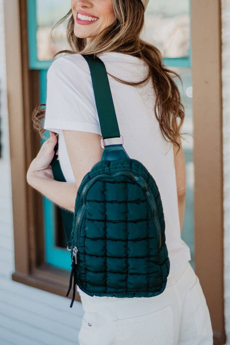 Forest Green Quilted Sling Bag