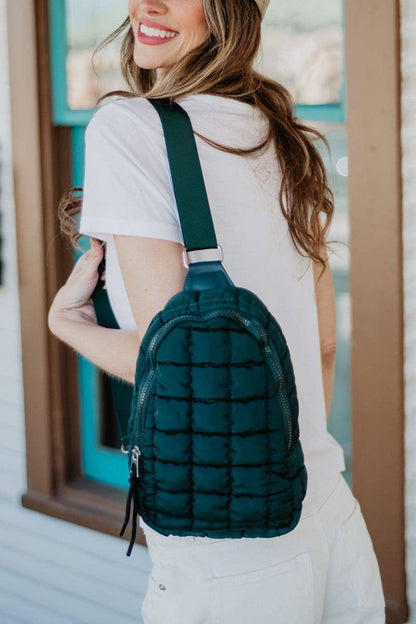 Forest Green Quilted Sling Bag