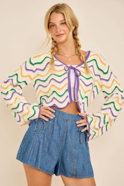 IRIS- Mardi Gras Wave Stripe Tie Cardigan – Festive Knit