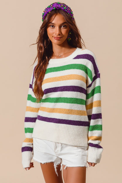 ALLA- Striped Round Neck Sweater