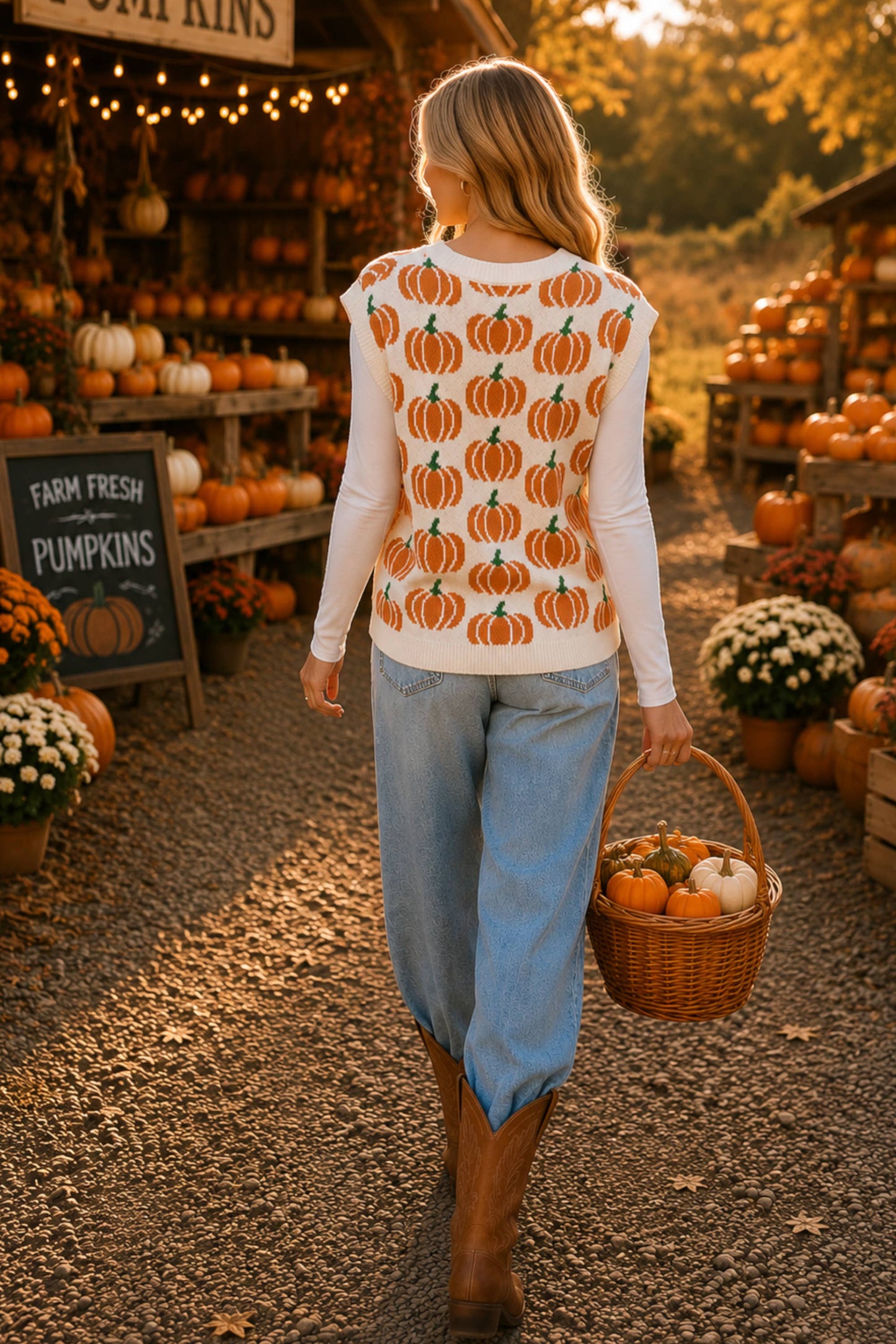 All Over Pumpkin Knit Vest – Thanksgiving Fall Layering Top