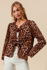 Elle- Quilted Leopard Bow Tie Front Jacket