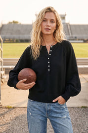 Henley Balloon Sleeve Sweater Top