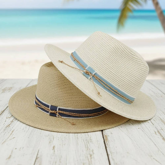 STRAW FEDORA HAT WITH CONTRAST RIBBON AND BRAIDED , MH 0280