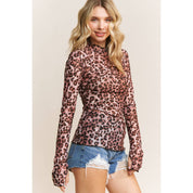 CHIC ANIMAL PRINT MESH TOP