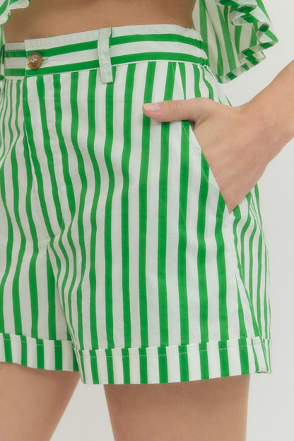 Dreamy- Striped Button shorts with pockets