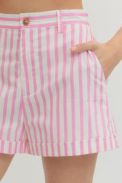 Dreamy- Striped Button shorts with pockets