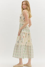 Dainty- Multi floral print ruffle midi dress