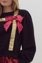 Wrapped with a bow- Sequin RIbbon Top with 3D Sequin Bow