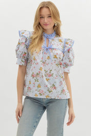 Garden Glow- V-Neck Tie front Top- FINAL SALE