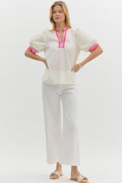 Napa- Bubble Sleeve Top With Band