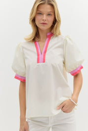 Napa- Bubble Sleeve Top With Band