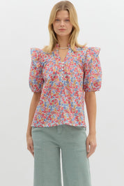 Spring Florals- Puff sleeve Ruffle top
