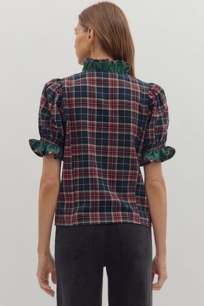 Plaid Perfect- Ruffle Trim Top