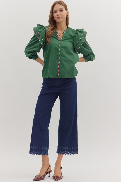 In the Detail- Ruffle Shoulder Top