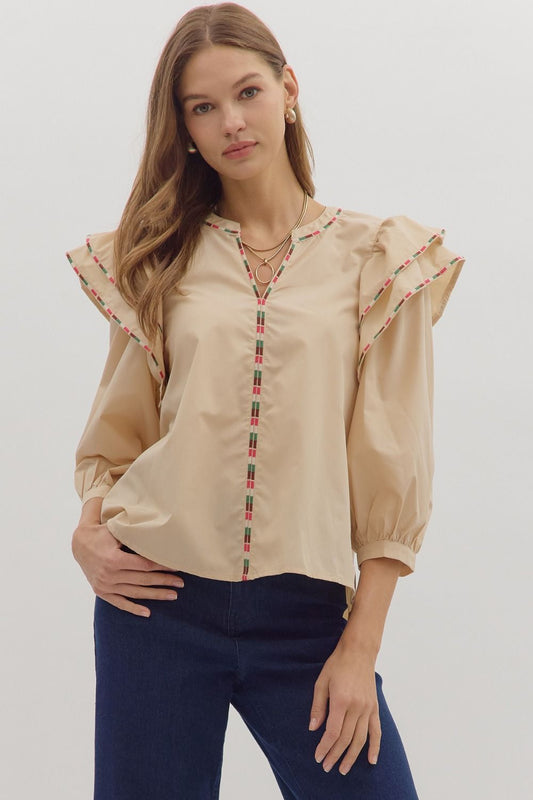 In the Detail- Ruffle Shoulder Top