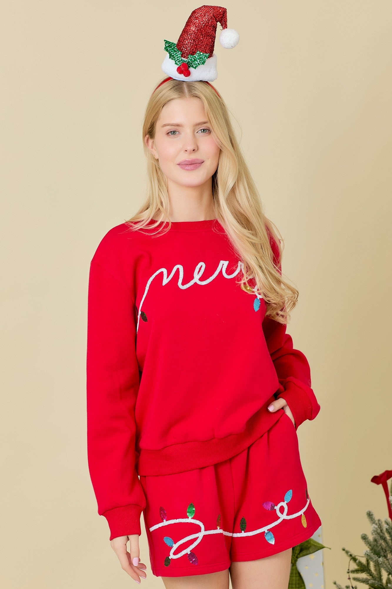 Merry Sequined Letter with Christmas Knit Top