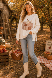 Patchwork Pumpkin Bow Graphic Sweatshirt