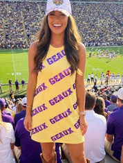Purple and Yellow Tiger Sequin Geaux Tank Dress