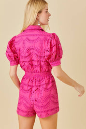 Love In Bloom- Eyelet Lace Puff Sleeve Romper