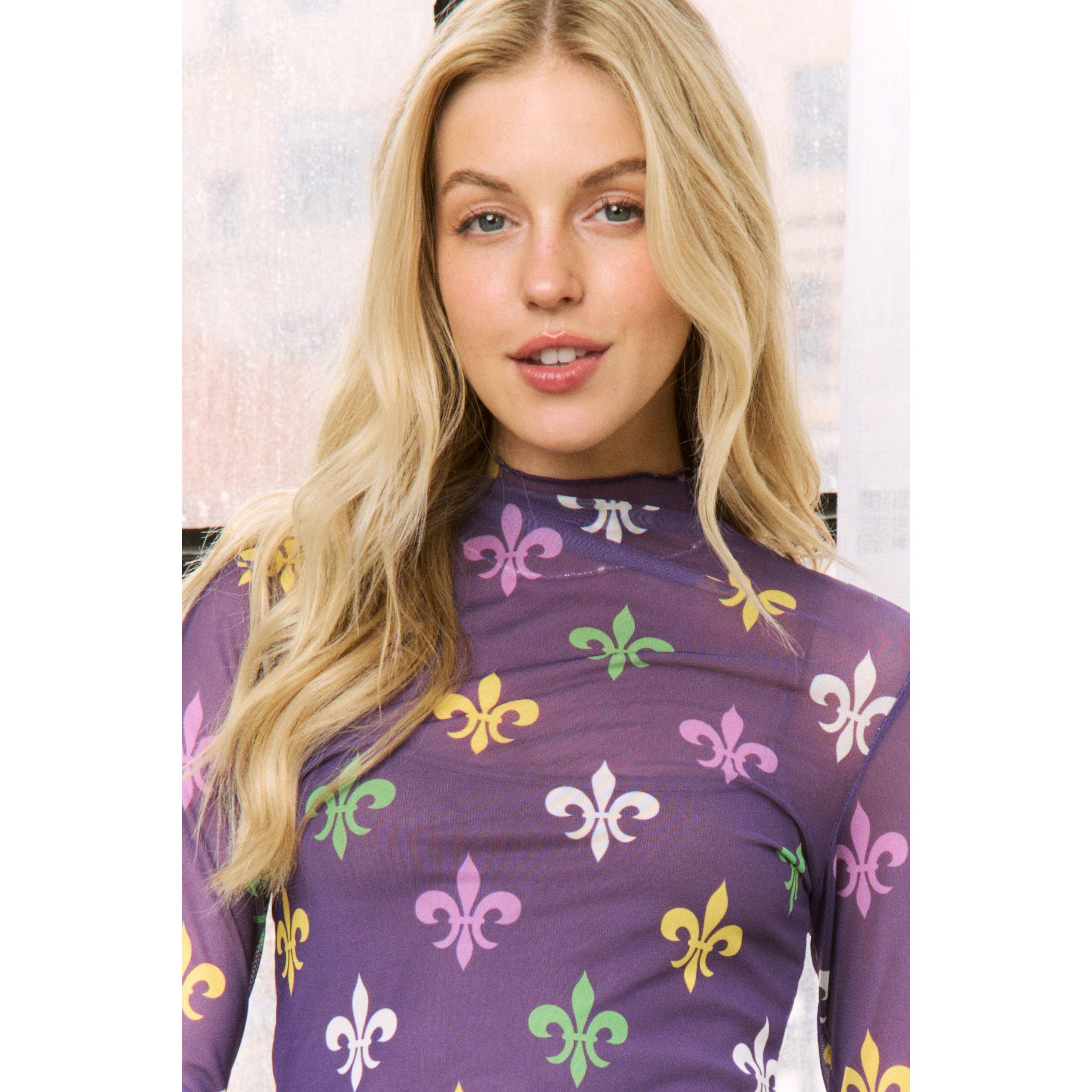 Mardi Gras Fleur De Lis Mesh Top