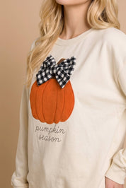 Pumpkin Season Gingham Bow Graphic Sweatshirt