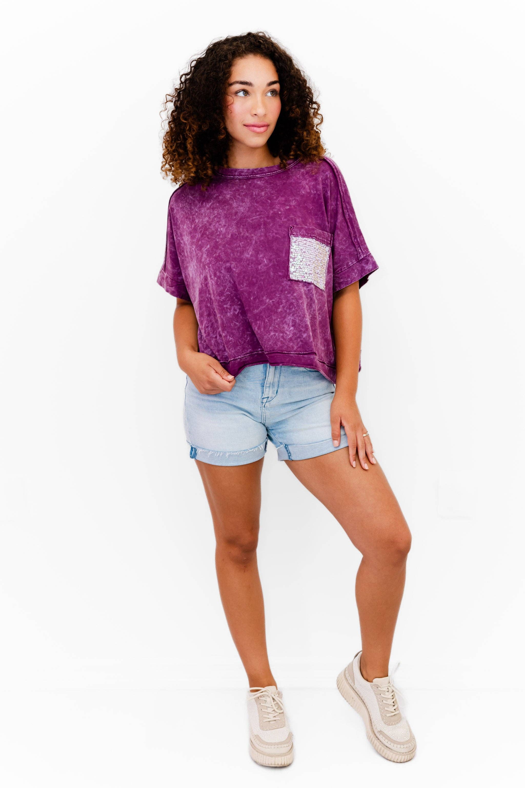 Faeve Burgundy Mineral Washed Sparkle Pocket Top