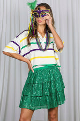 ELKS- Multi Stripe Short-Sleeve Collared V-Neck
