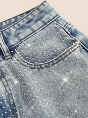 Shiny Rhinestone Wide-Leg Jeans